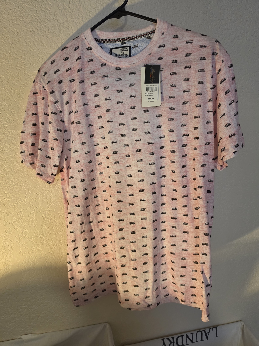 Volkwagen Bus print Light Pink Short Sleeve Tee with Black Microprint